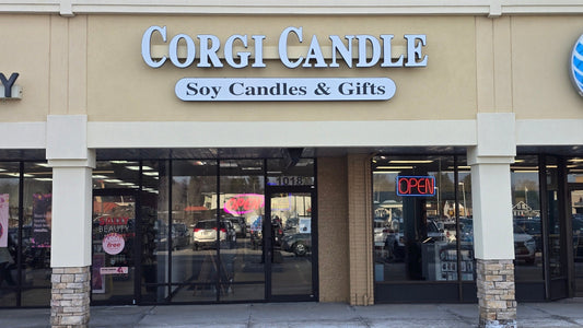 Handmade soy candles and luxury scented candles at CORGI CANDLE in West Seneca NY near Buffalo featuring home fragrance products and wax melts