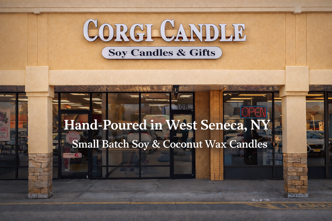 CORGI CANDLE storefront in West Seneca NY soy candle and gift shop at Southgate Plaza