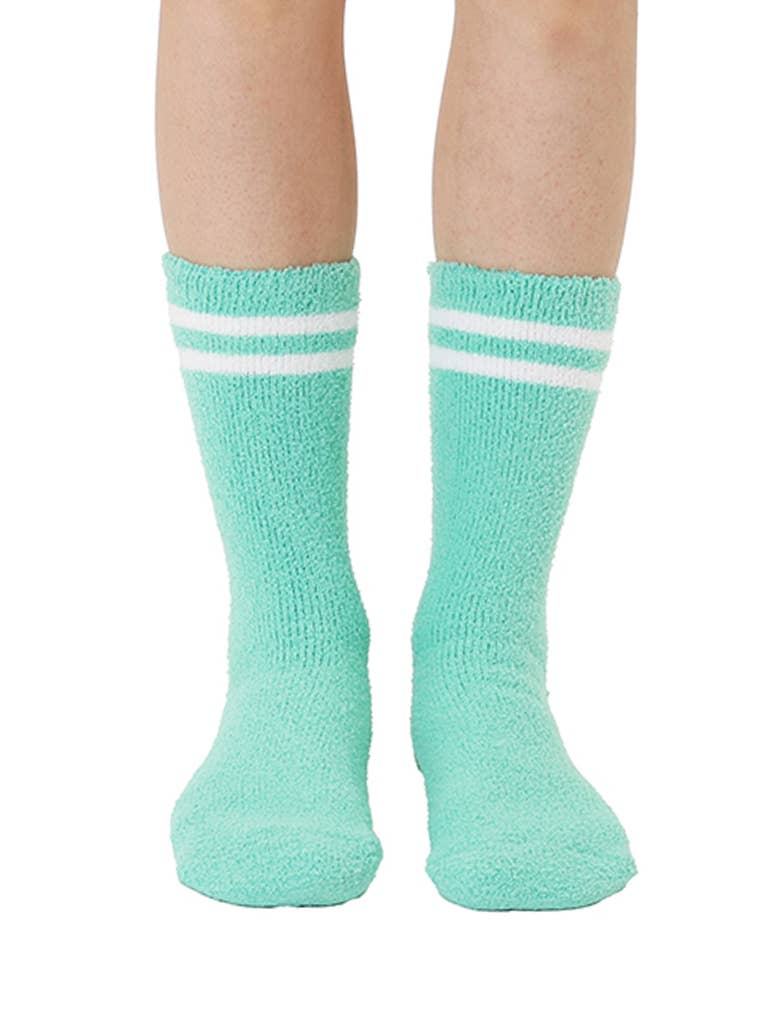 Fuzzy Crew Socks w/ Bottom Grip Phrase - "Cat Lover" - Teal