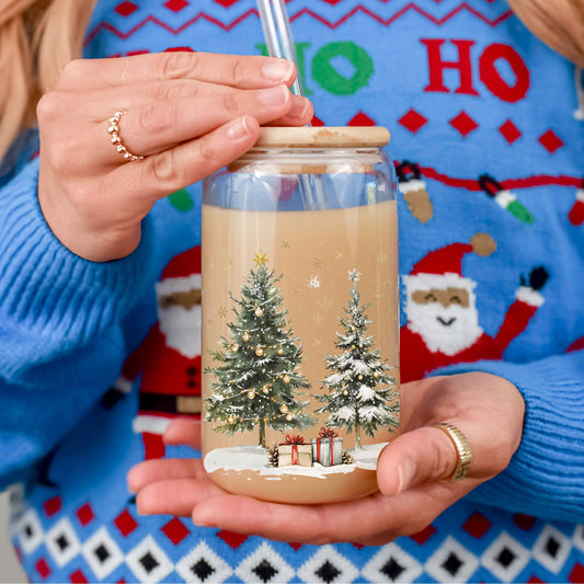 Winter Wonderland Christmas Tree Glass Tumbler Cups 17oz