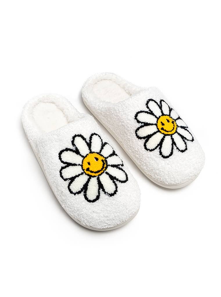 Indoor / Outdoor Slippers - Smiling Daisies - White