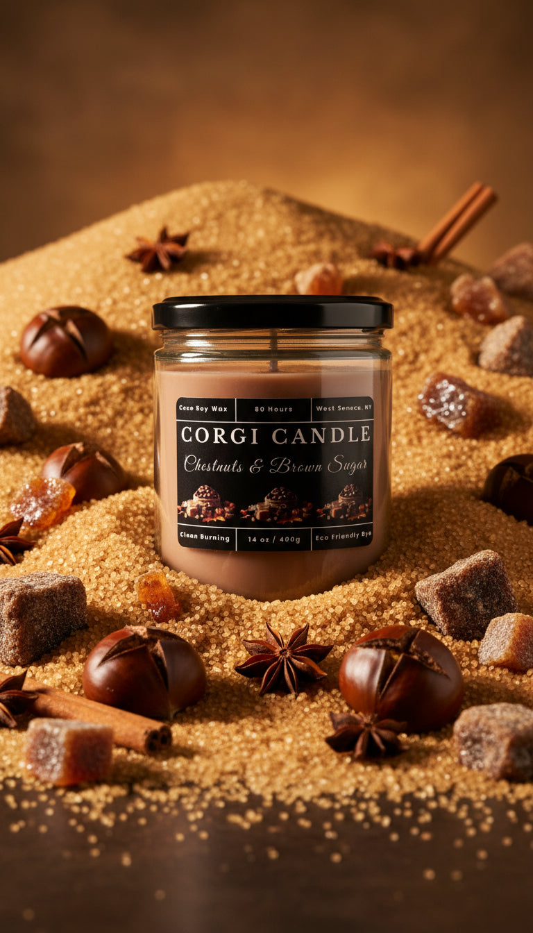 Chestnuts and Brown Sugar – 14 oz Soy Scented Candle | Eco-Friendly | CORGI CANDLE