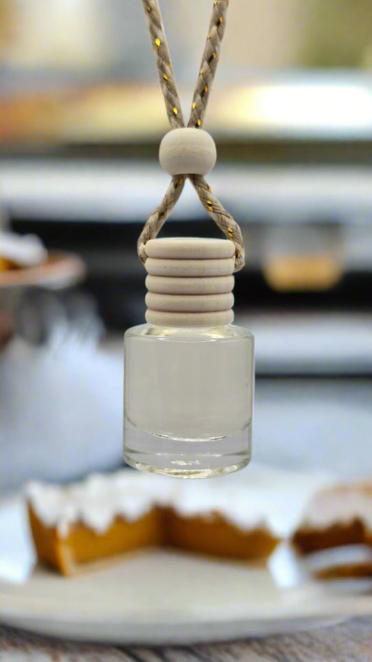 Glass bottle with a white cap and beige cord on a light gray background
