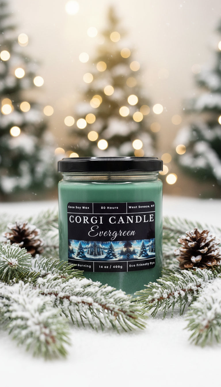Evergreen Scented Soy Candle by CORGI CANDLE