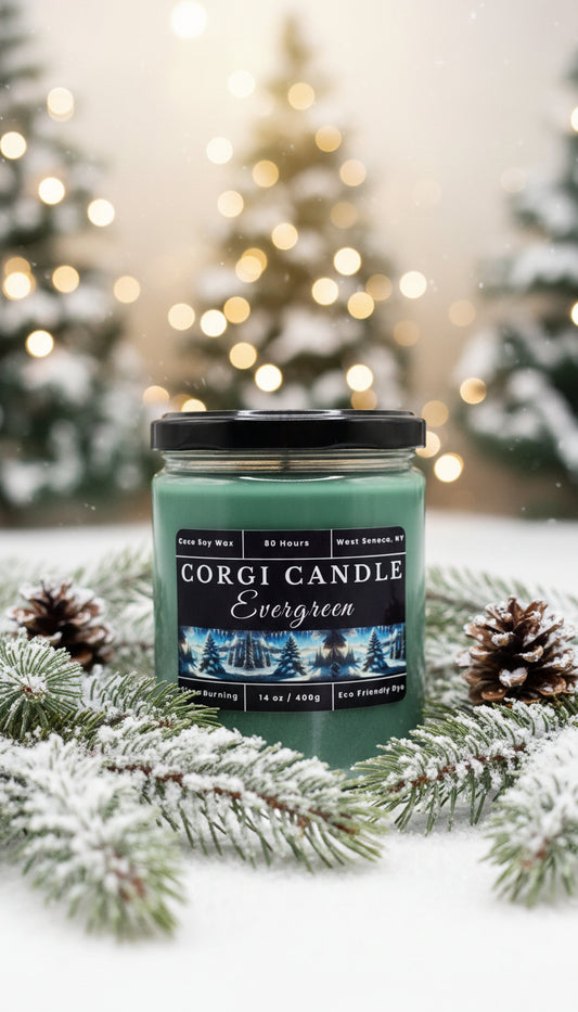 Evergreen Scented Soy Candle by CORGI CANDLE