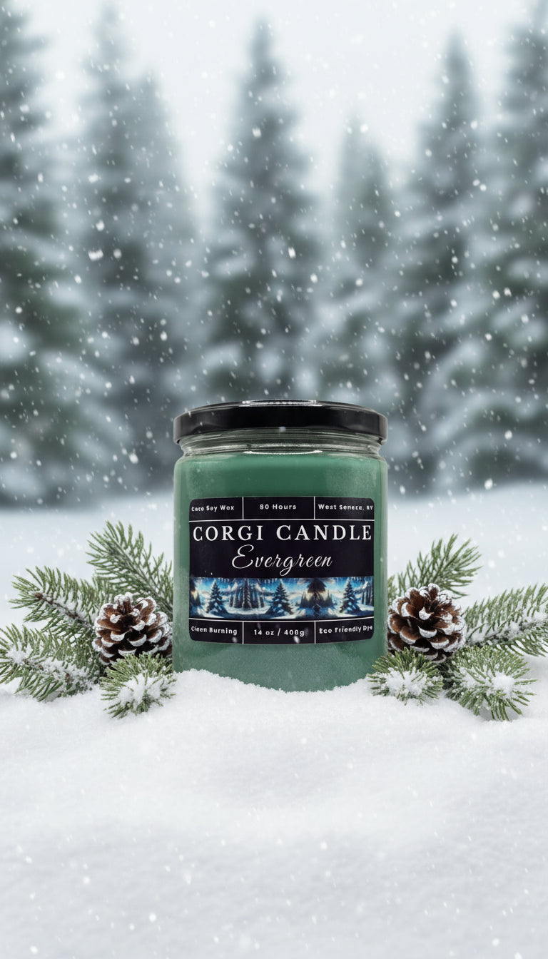 Evergreen Scented Soy Candle by CORGI CANDLE