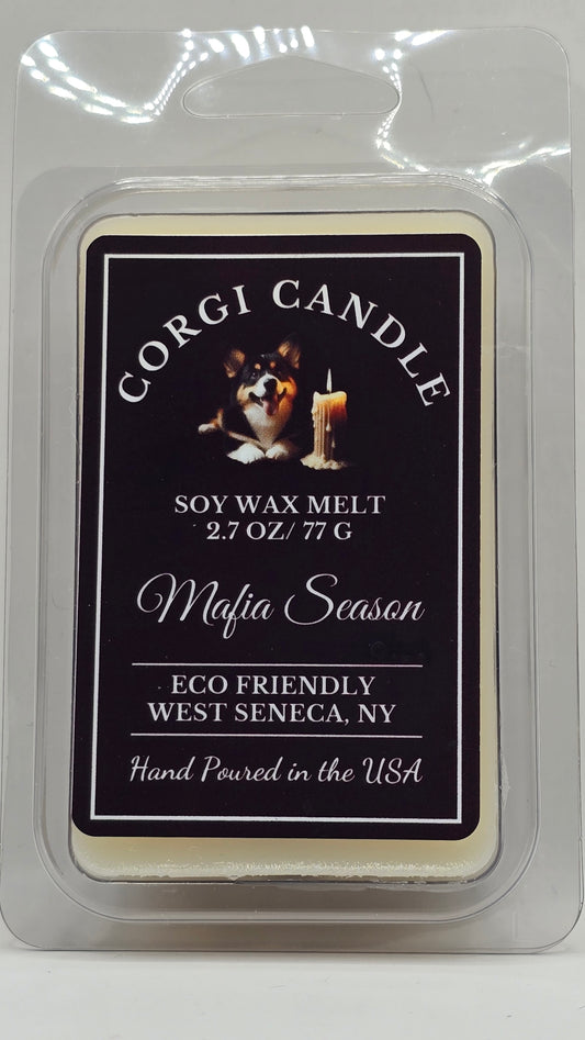 Corgi Candle wax melt packaging with label on a reflective surface