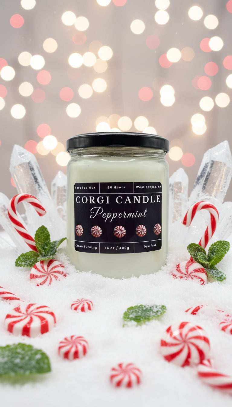 Peppermint – 14 oz Soy Scented Candle | Eco-Friendly | CORGI CANDLE
