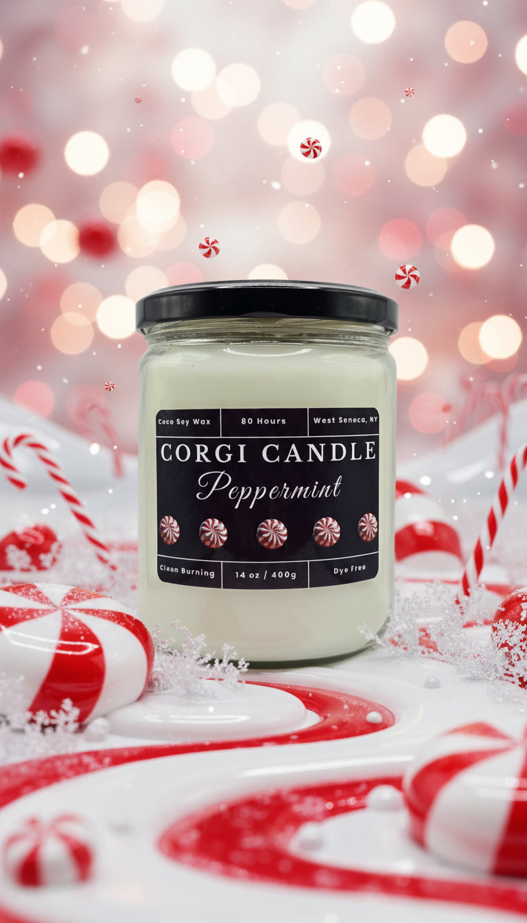 Peppermint – 14 oz Soy Scented Candle | Eco-Friendly | CORGI CANDLE