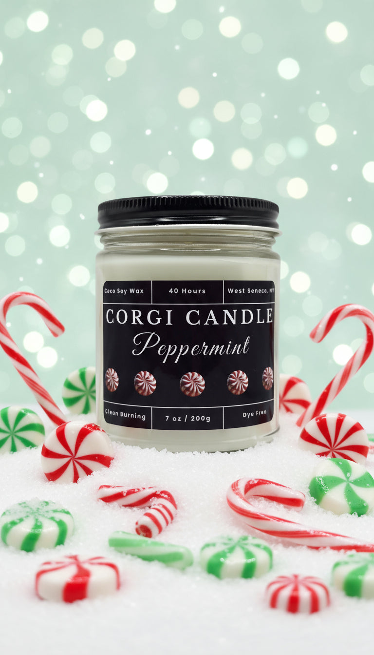 Peppermint – 7 oz Soy Scented Candle | Eco-Friendly | CORGI CANDLE