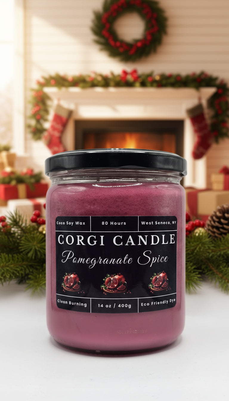 Pomegranate Spice – 14 oz Soy Scented Candle | Eco-Friendly | CORGI CANDLE