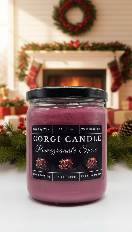Pomegranate Spice – 14 oz Soy Scented Candle | Eco-Friendly | CORGI CANDLE