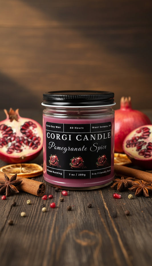 Pomegranate Spice – 7 oz Soy Scented Candle | Eco-Friendly | CORGI CANDLE