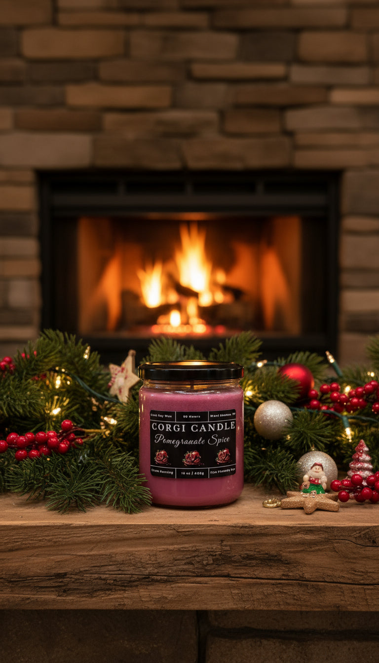 Pomegranate Spice – 14 oz Soy Scented Candle | Eco-Friendly | CORGI CANDLE