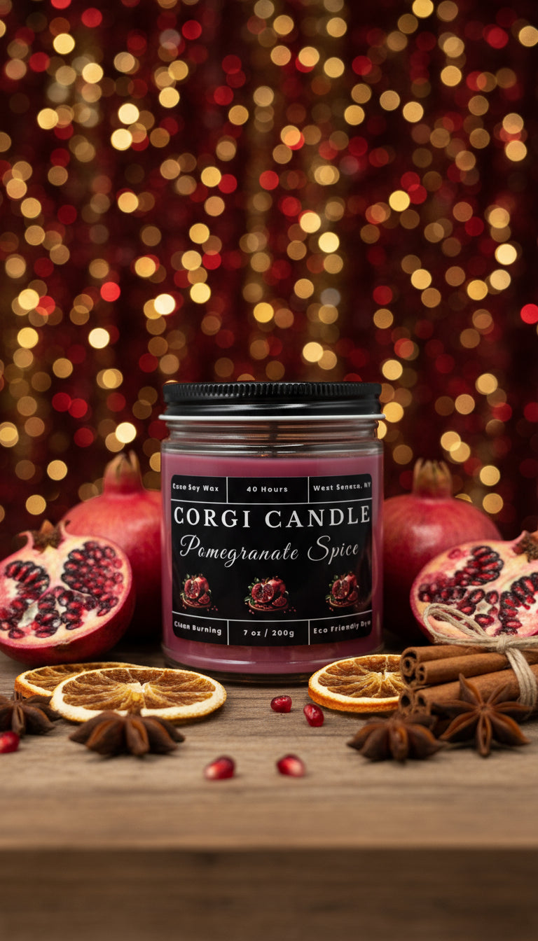 Pomegranate Spice – 7 oz Soy Scented Candle | Eco-Friendly | CORGI CANDLE