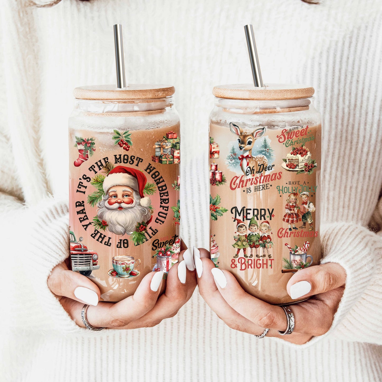 Winter Wonderland Christmas Tree Glass Tumbler Cups 17oz