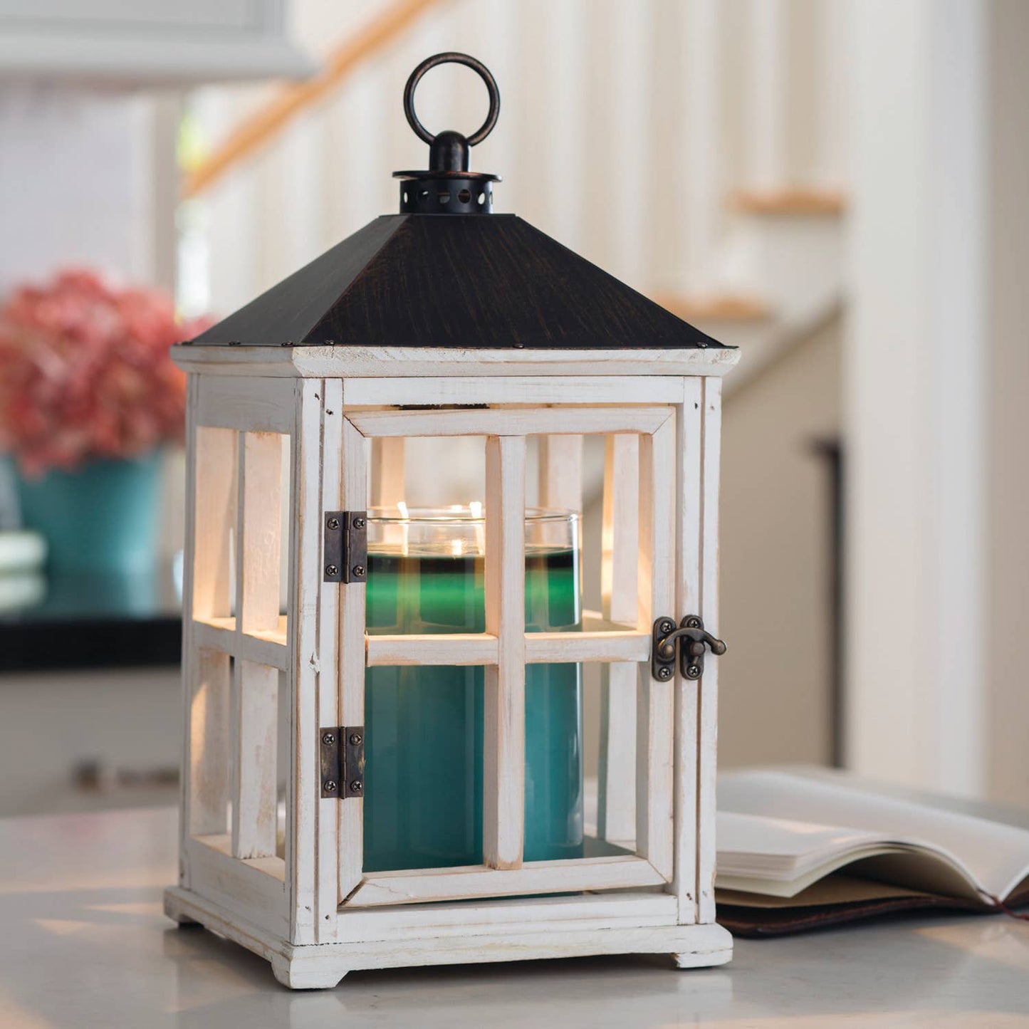 Wooden Candle Warmer Lantern- Weathered White