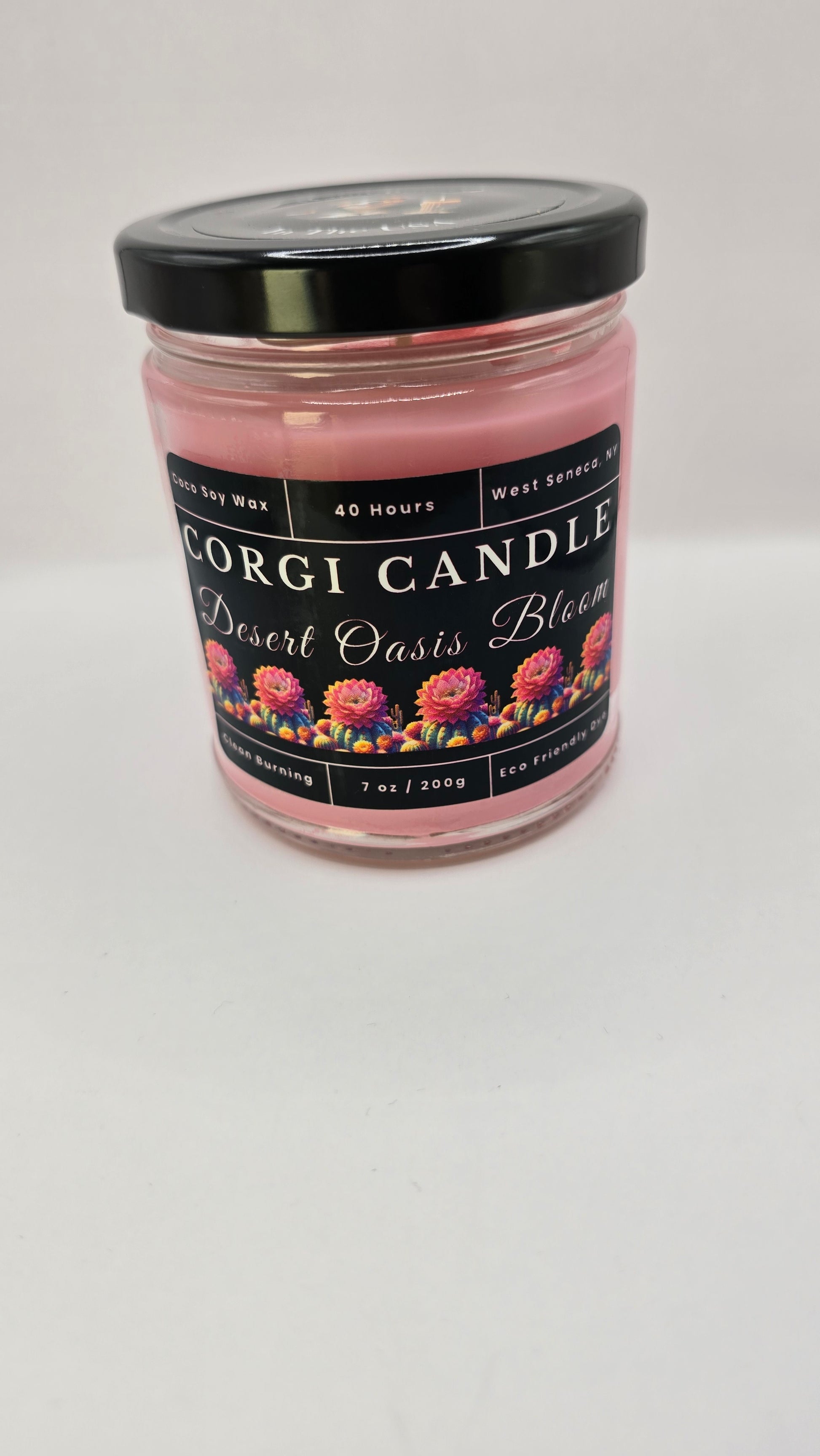 Desert Oasis Bloom candle in glass jar, hand-poured with coconut soy wax, inspired by Baja Cactus scent, featuring fresh agave, aloe, and soft floral notes