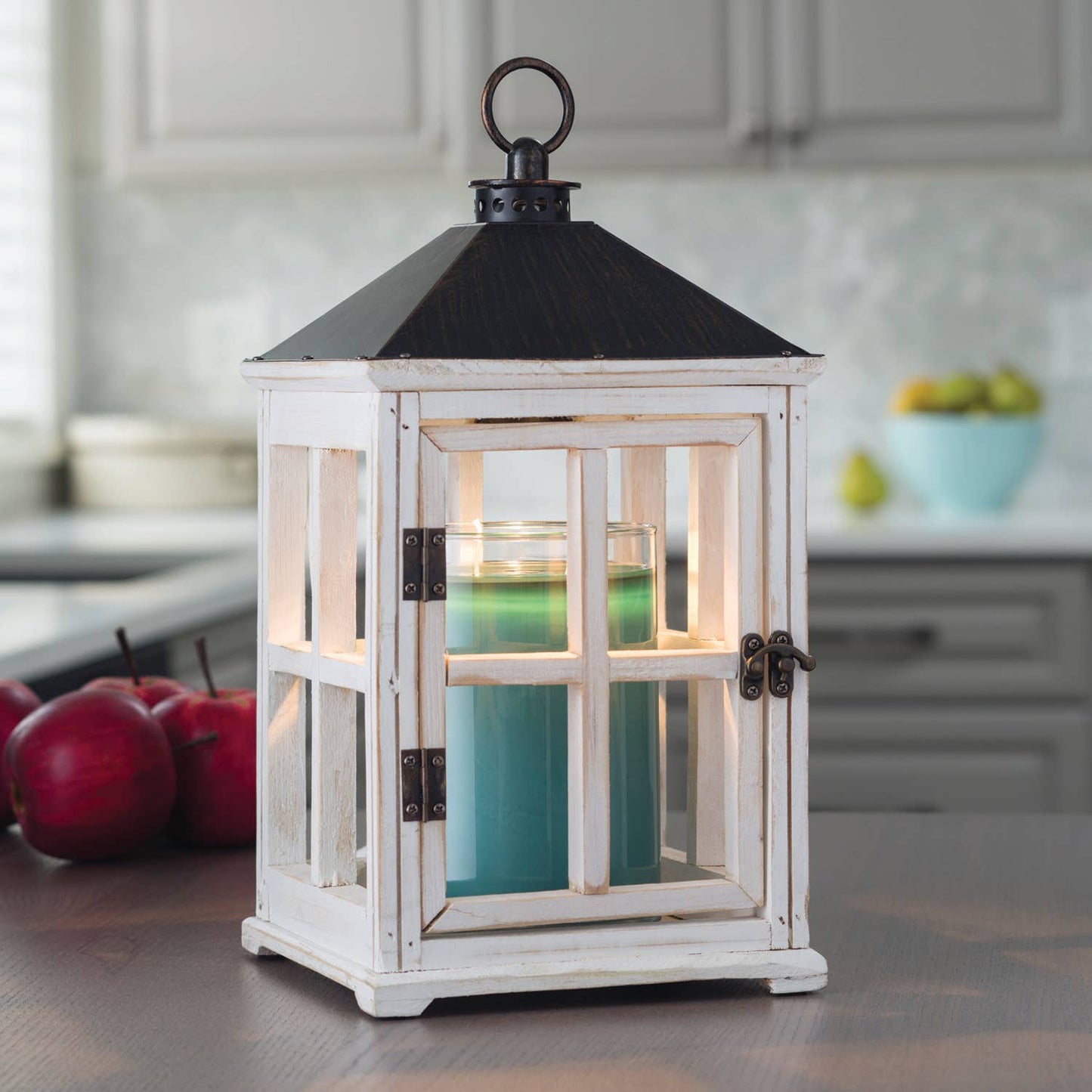 Wooden Candle Warmer Lantern- Weathered White