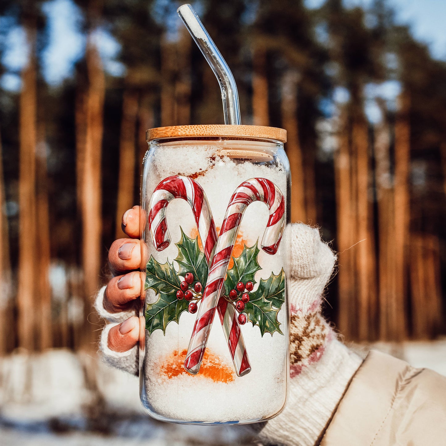 Winter Wonderland Christmas Tree Glass Tumbler Cups 17oz