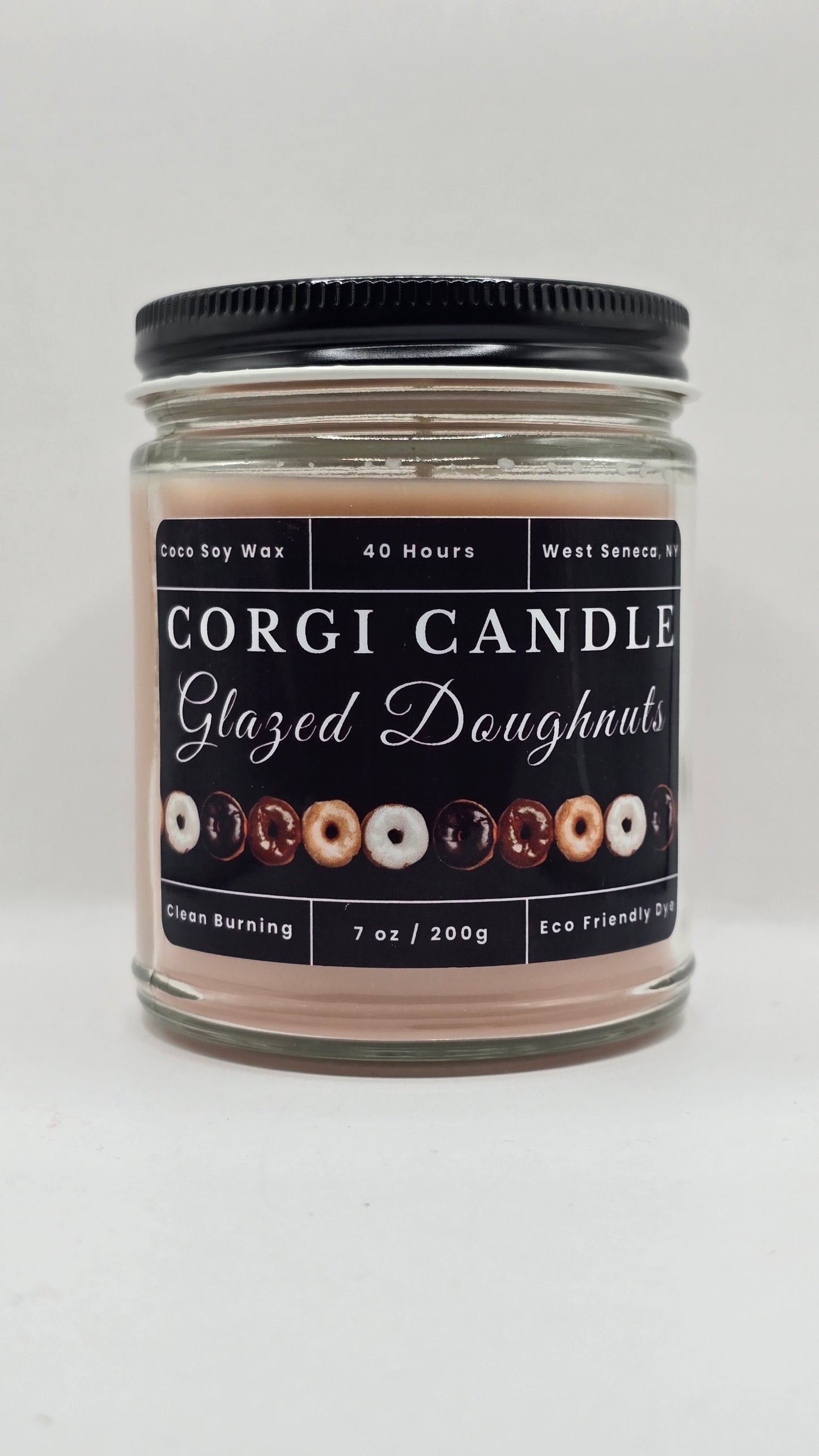 Glazed Doughnuts – 7 oz Soy Scented Candle by CORGI CANDLE, hand-poured soy and coconut wax with a sweet bakery-inspired fragrance