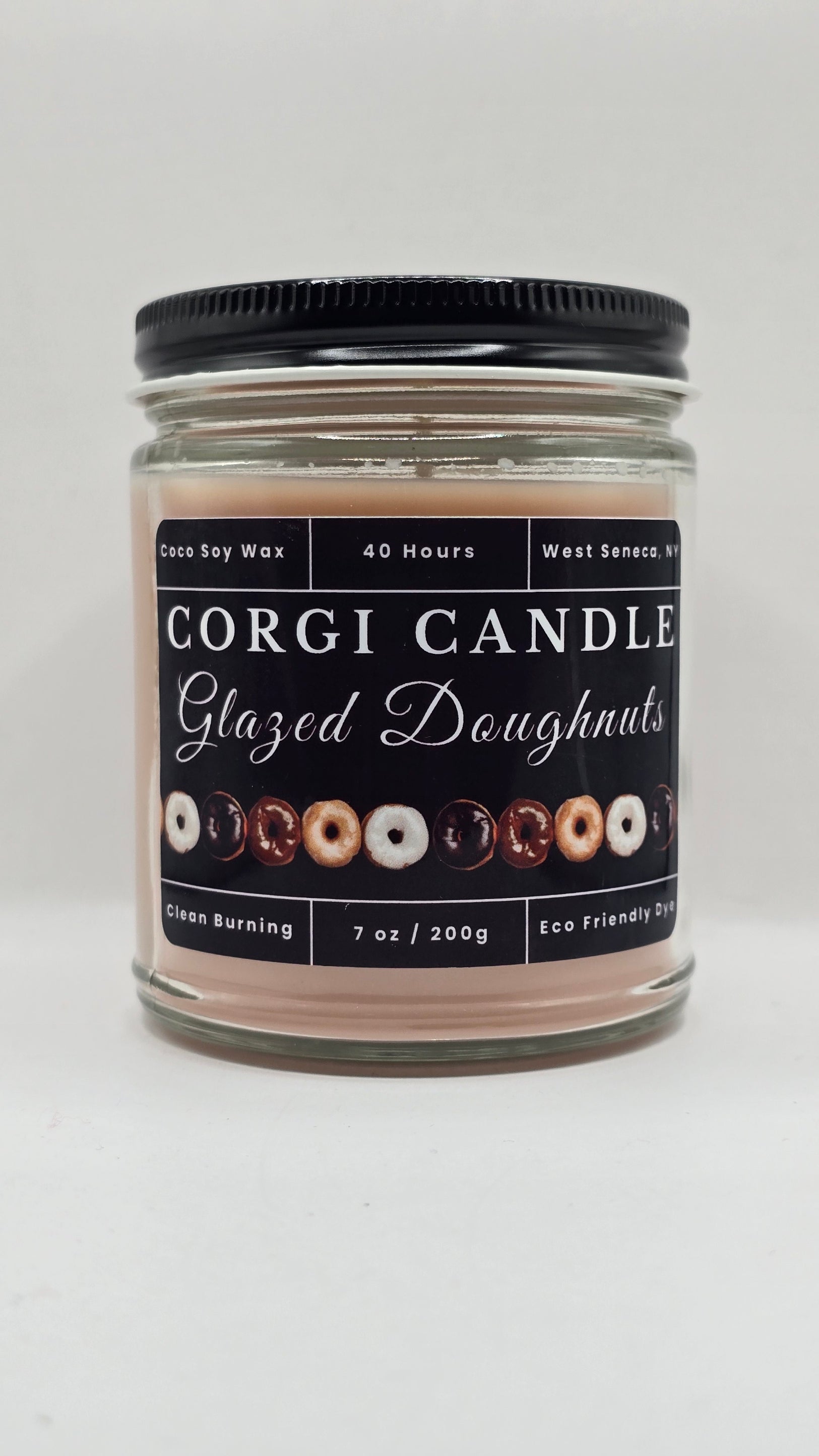 Glazed Doughnuts – 7 oz Soy Scented Candle by CORGI CANDLE, hand-poured soy and coconut wax with a sweet bakery-inspired fragrance
