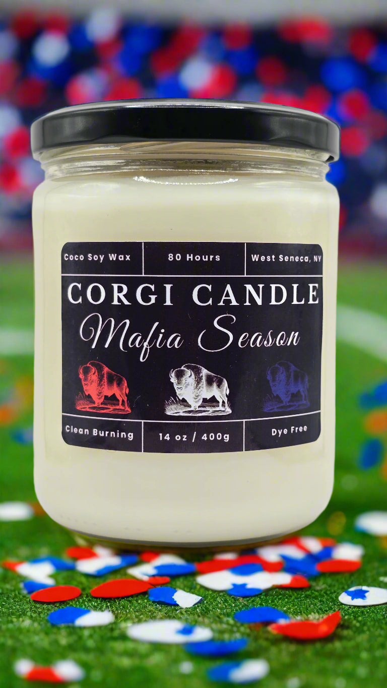 Mafia Season 14 oz soy scented candle made with eco-friendly wax by CORGI CANDLE