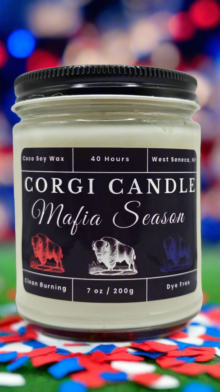 Mafia Season 7 oz soy scented candle made with eco-friendly wax by CORGI CANDLE