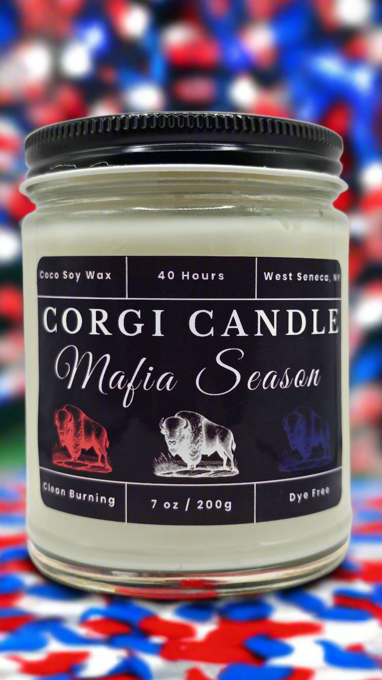 Mafia Season 7 oz soy scented candle made with eco-friendly wax by CORGI CANDLE