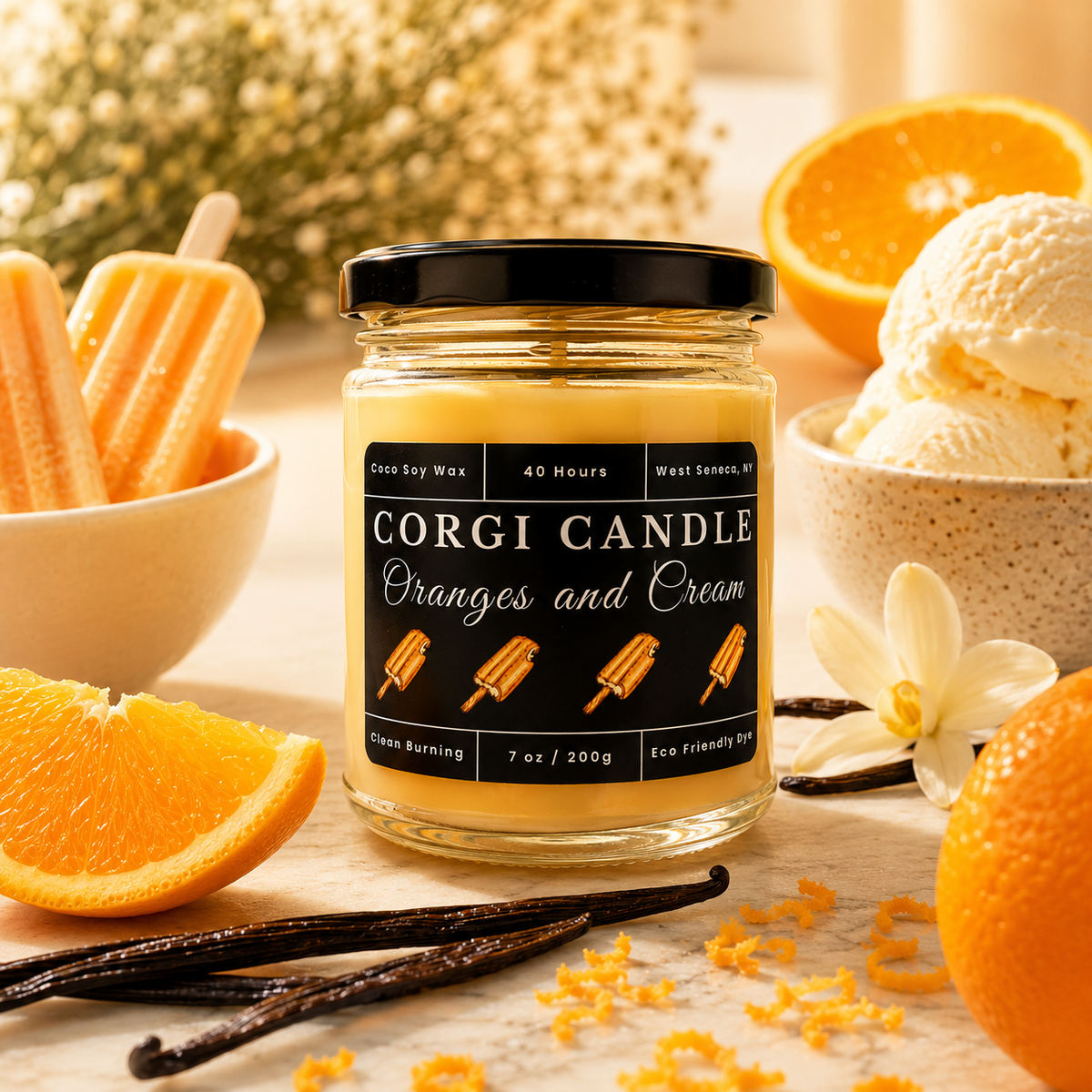 Oranges and Cream – 7 oz Soy Scented Candle | Eco-Friendly | CORGI