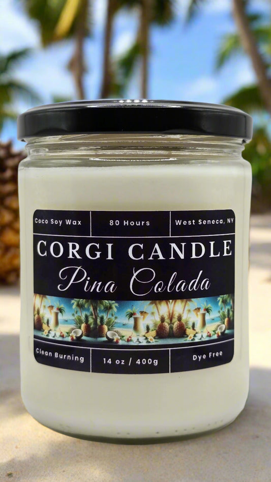 Pina Colada 14 oz soy scented candle made with eco-friendly wax by CORGI CANDLE