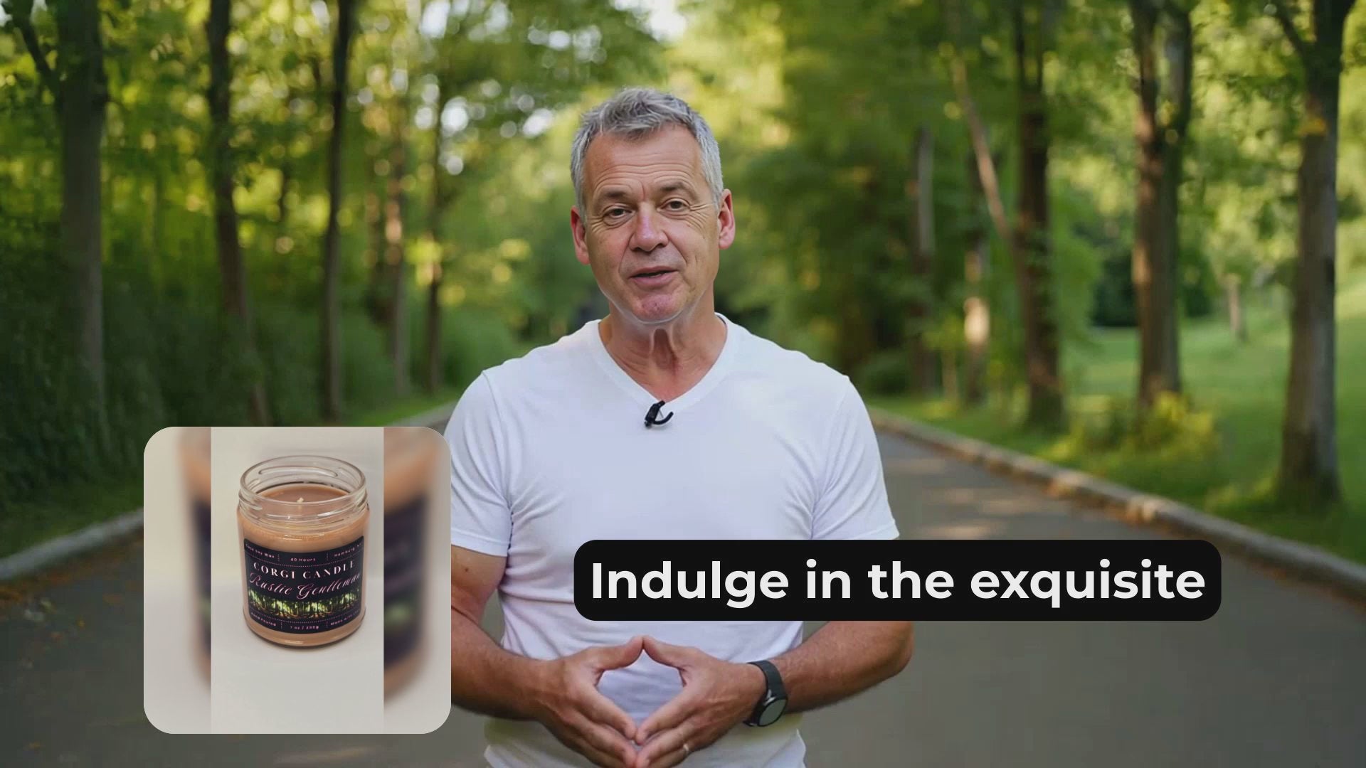 Rustic Gentleman promotional video showing the candle burning in a warm, masculine room with wood and leather accents.