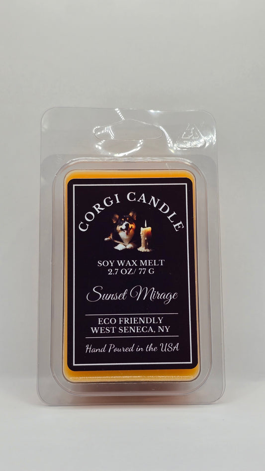 Sunset Mirage soy wax melt made with eco-friendly wax by CORGI CANDLE. Front view.
